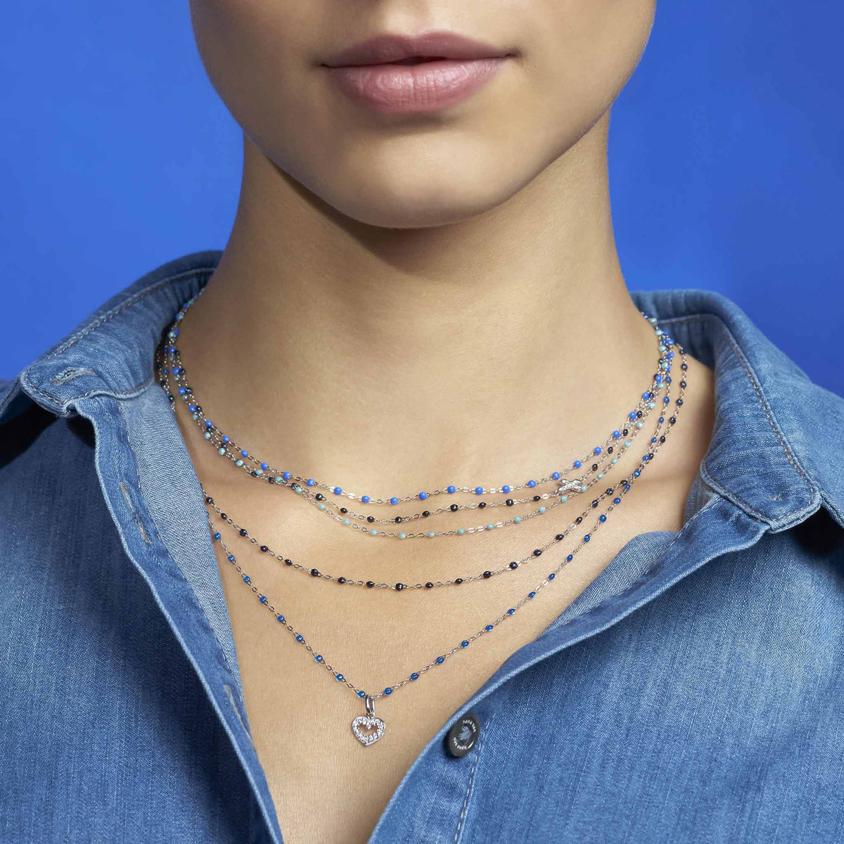 Classic Gigi Black necklace, White Gold, 19.7