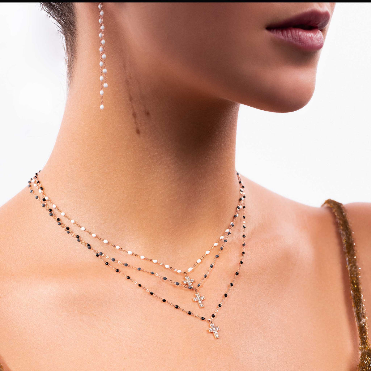 Cross Charm Classic Gigi Black diamond necklace, Rose Gold