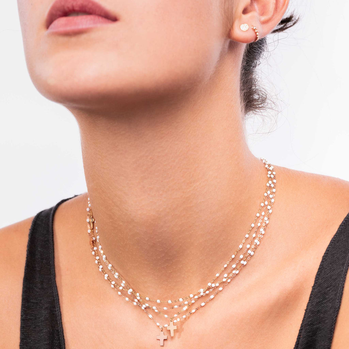 Side Cross Charm Classic Gigi White necklace, Rose Gold, 16.5