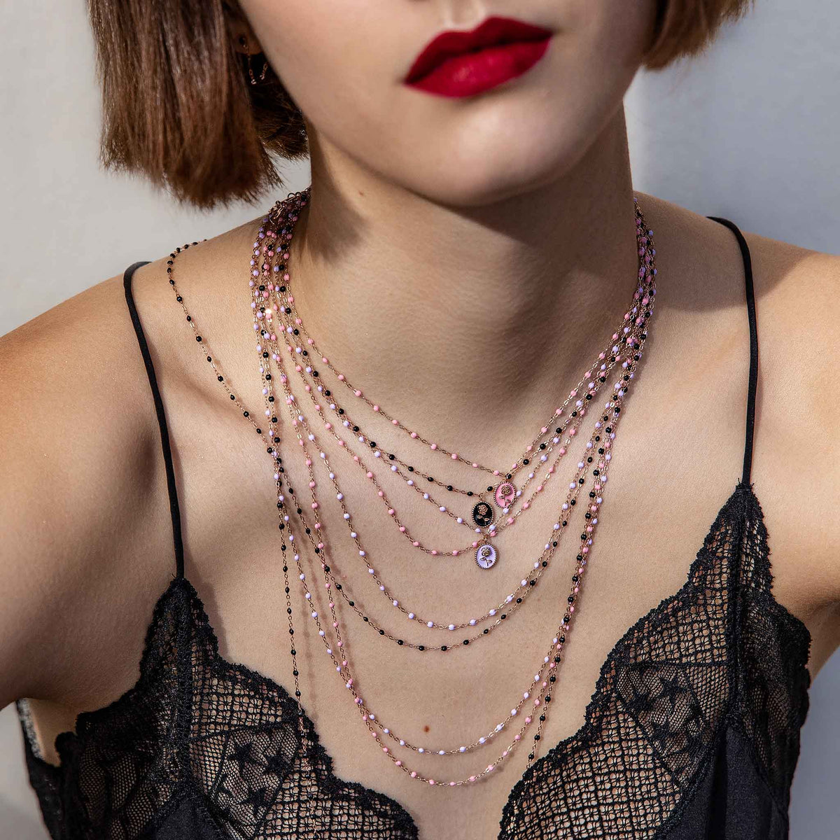 Classic Gigi Fuchsia necklace, Yellow Gold, 19.7