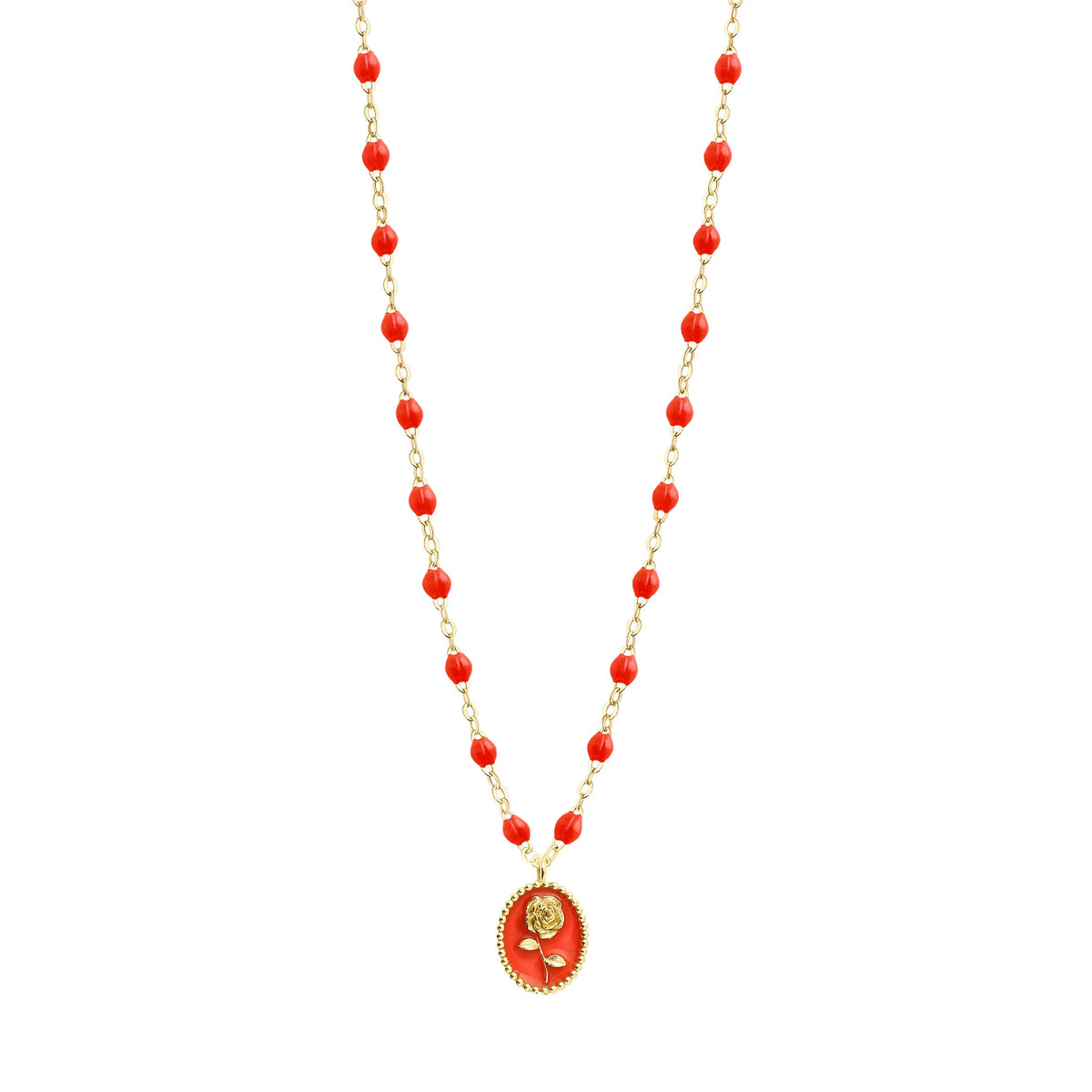 Coral Rose Necklace Yellow Gold 16.5