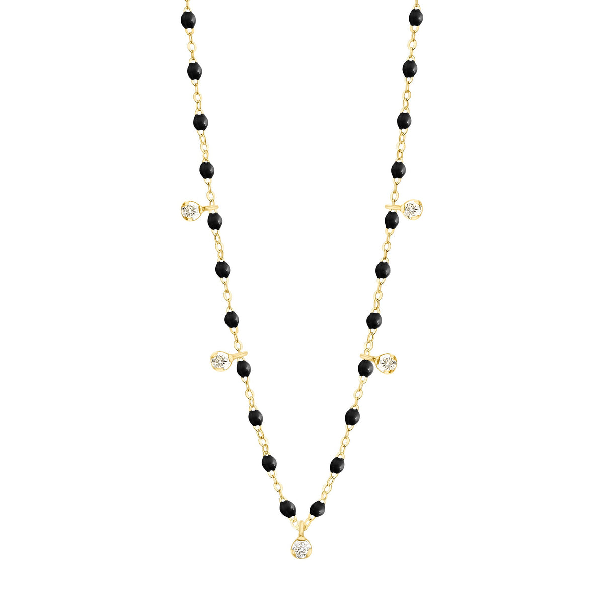 Gigi Supreme Classic 5 Diamond Necklace, Black, Yellow Gold, 17.7