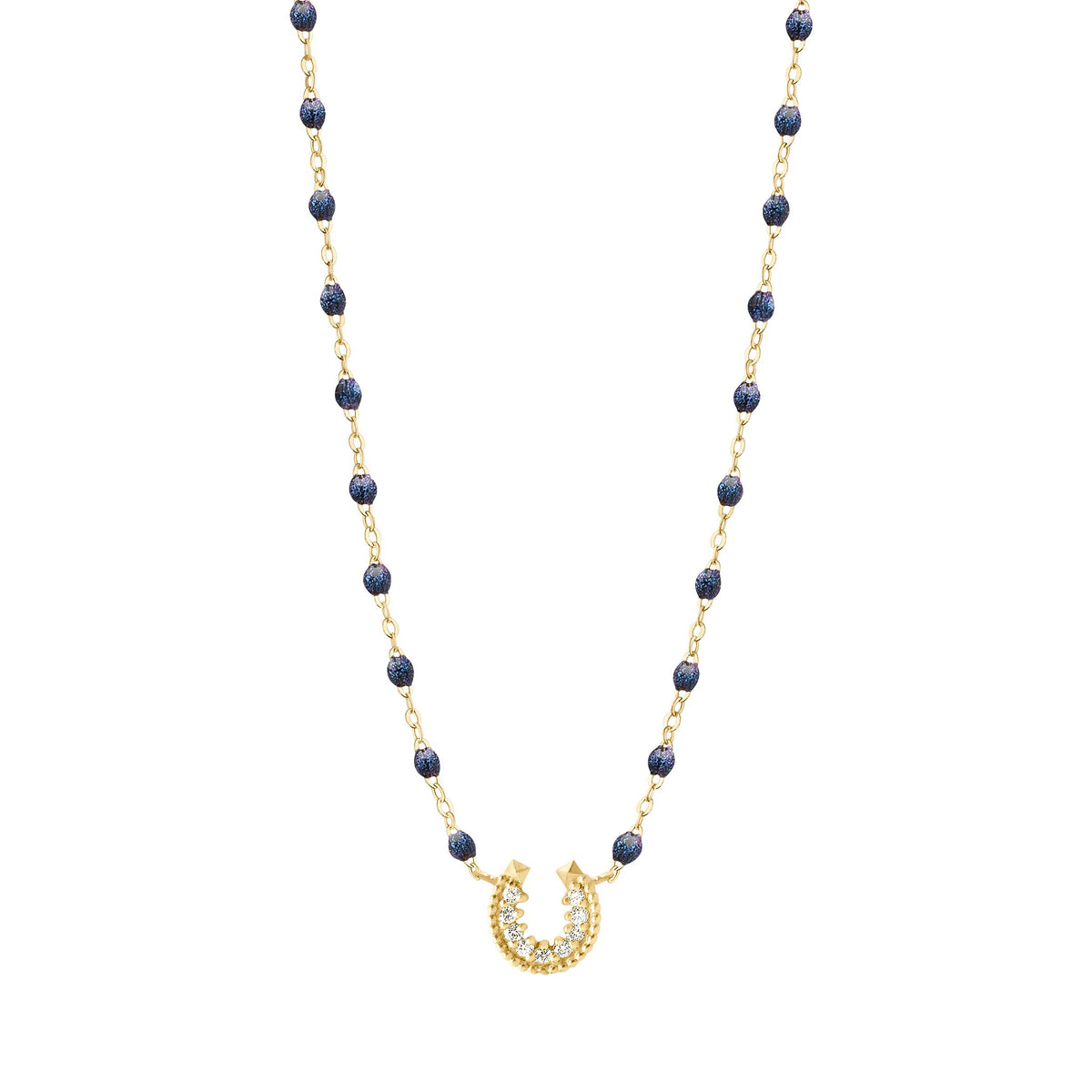 Horseshoe Diamond Midnight necklace, Yellow Gold, 16.5