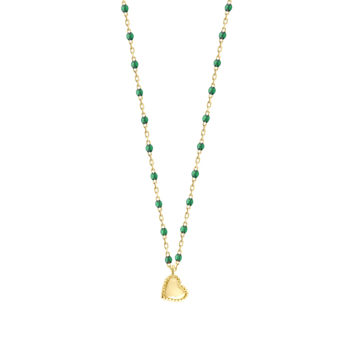 Lucky Heart Mini Gigi Emerald necklace, Yellow Gold, 15.7