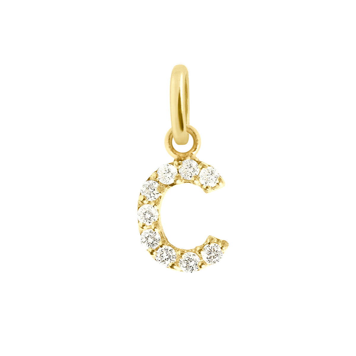 Lucky Letter C Diamond Pendant Yellow Gold Gigi Clozeau Jewelry