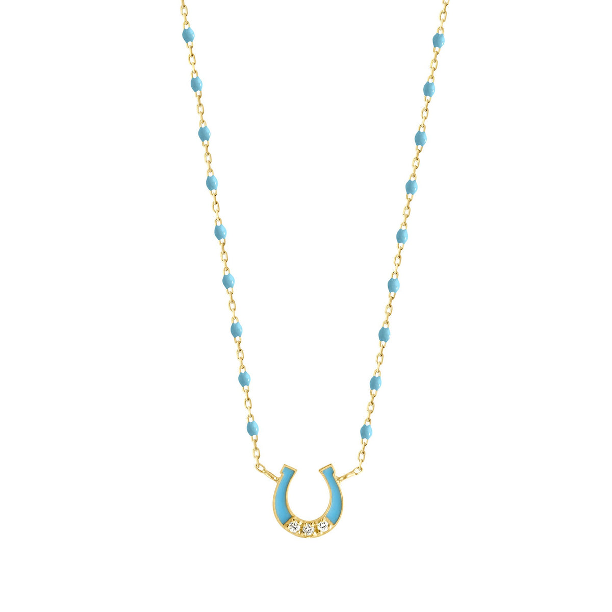Mini Horseshoe Diamond Turquoise necklace Yellow Gold 16.5