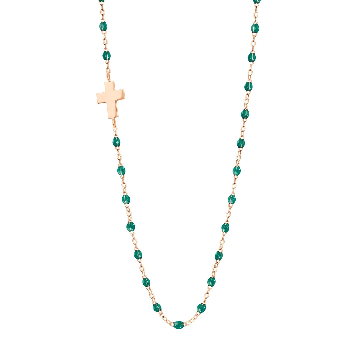 Side Cross Charm Classic Gigi Emerald necklace, Rose Gold, 16.5 Side Cross Charm Classic Gigi Emerald necklace, Rose Gold, 16.5