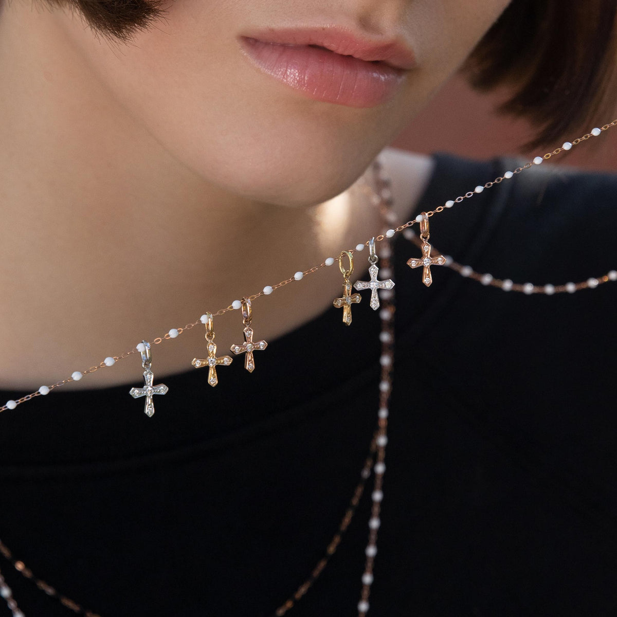 Vintage Cross Diamond Pendant, Yellow Gold | Gigi Clozeau - Luxury