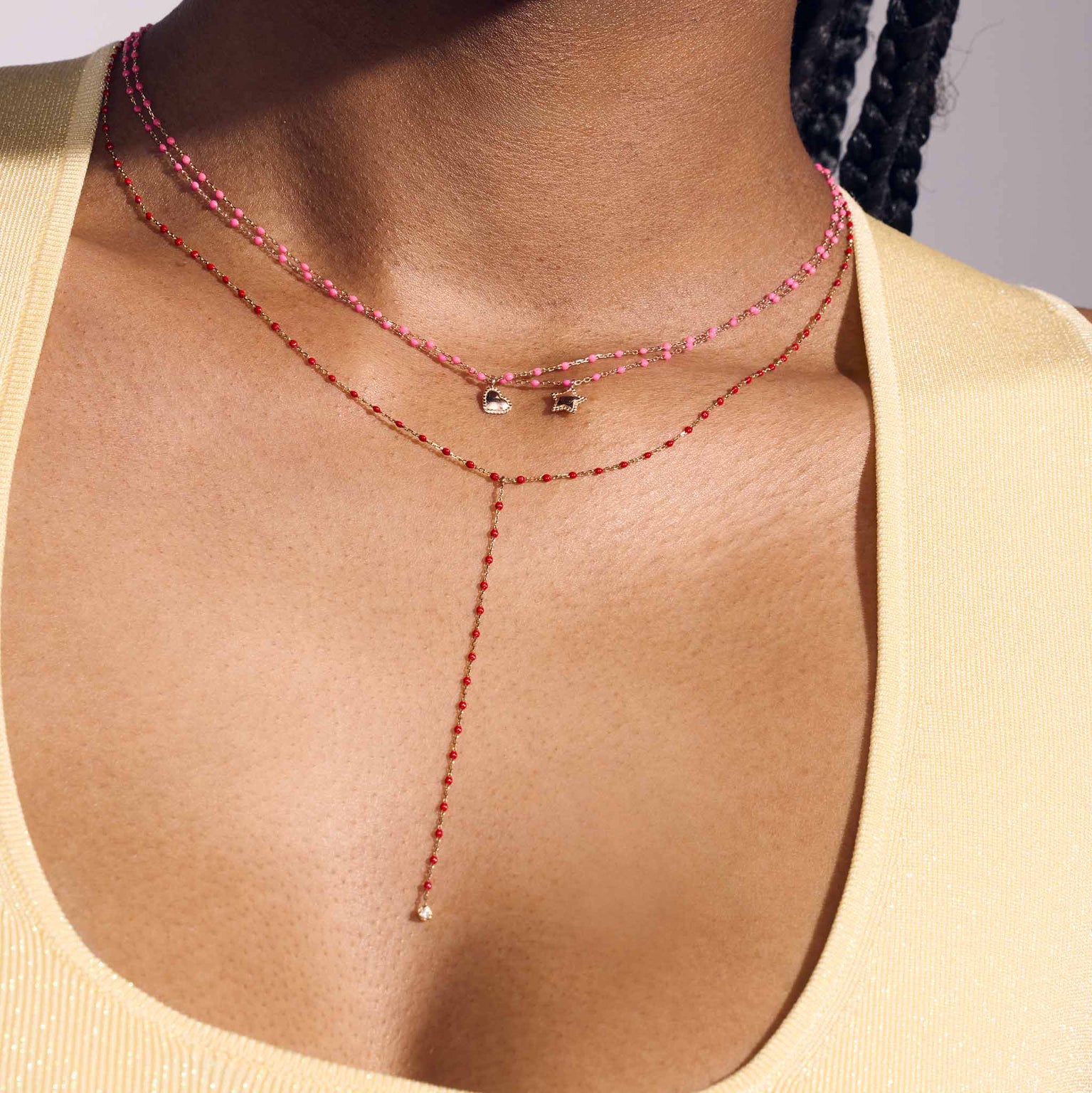 Gigi Clozeau - Lucky Heart Mini Gigi Pink necklace, Rose Gold, 15.7"