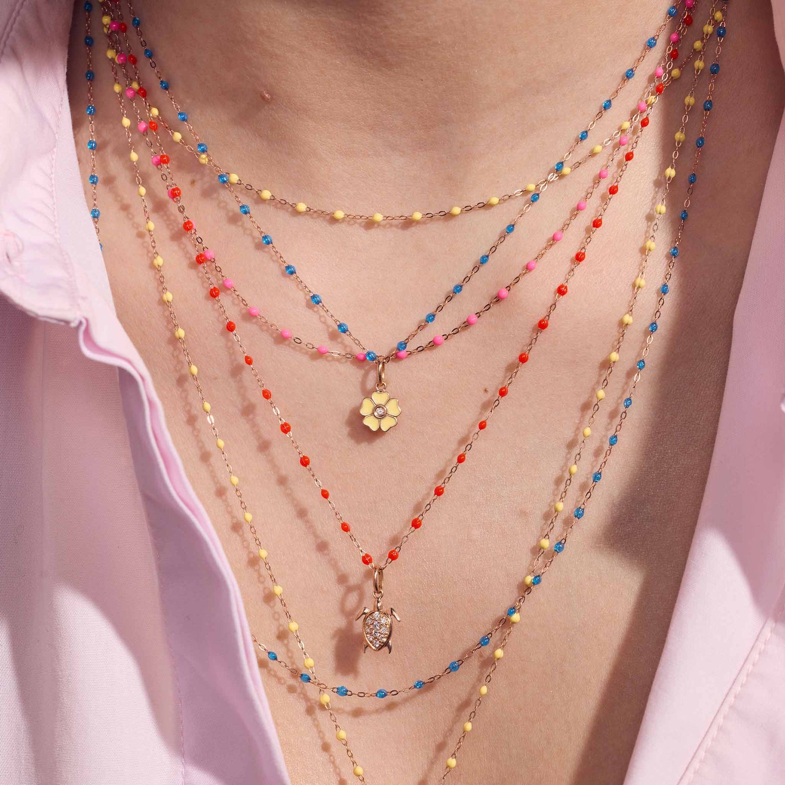Gigi Clozeau - Classic Gigi Pink necklace, yellow gold, 16.5"