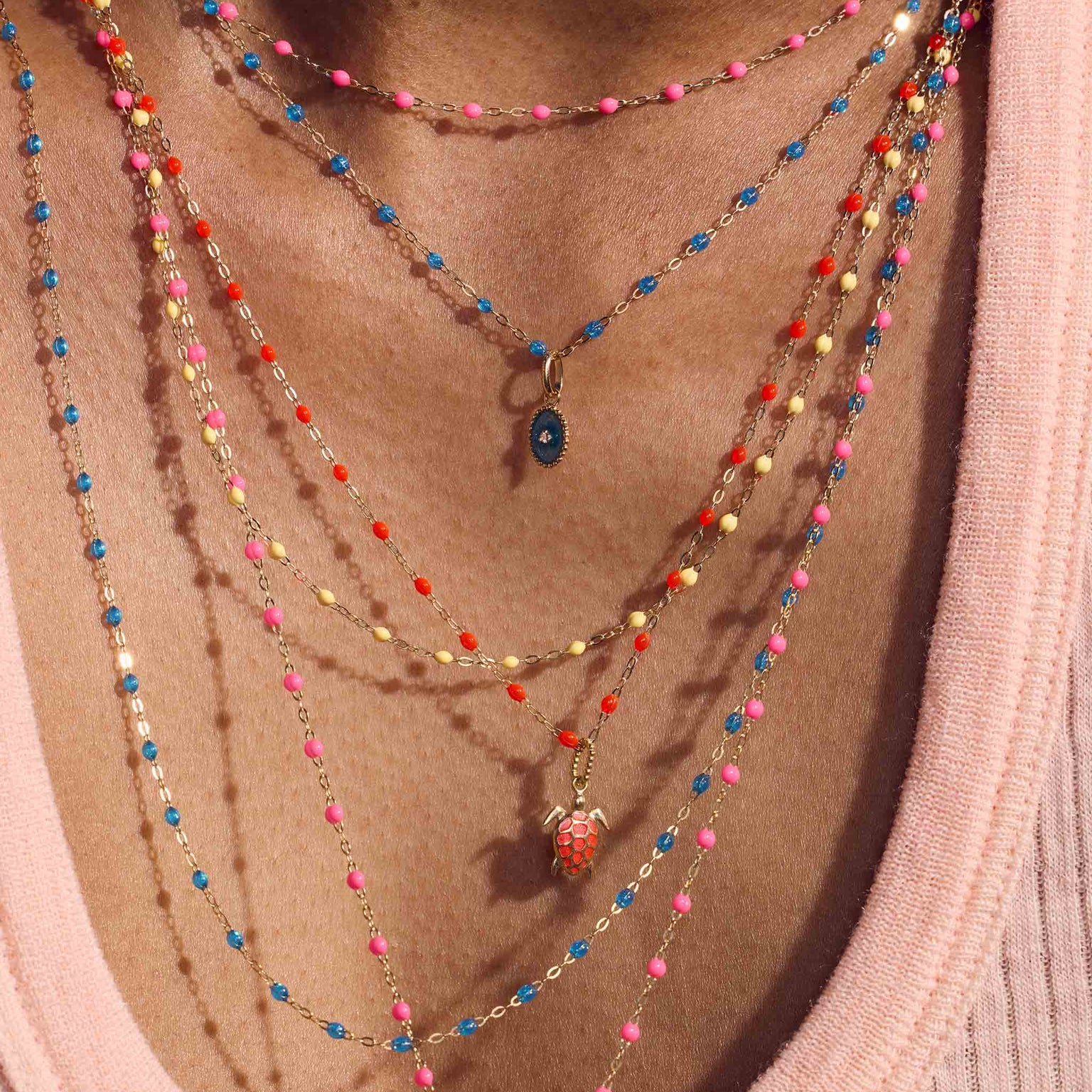 Gigi Clozeau - Classic Gigi Pink necklace, yellow gold, 16.5"