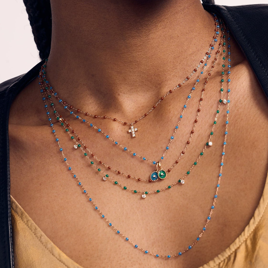 Gigi Clozeau - Gigi Supreme Classic 7 Diamond Necklace, Emerald, Yellow Gold, 19.7"