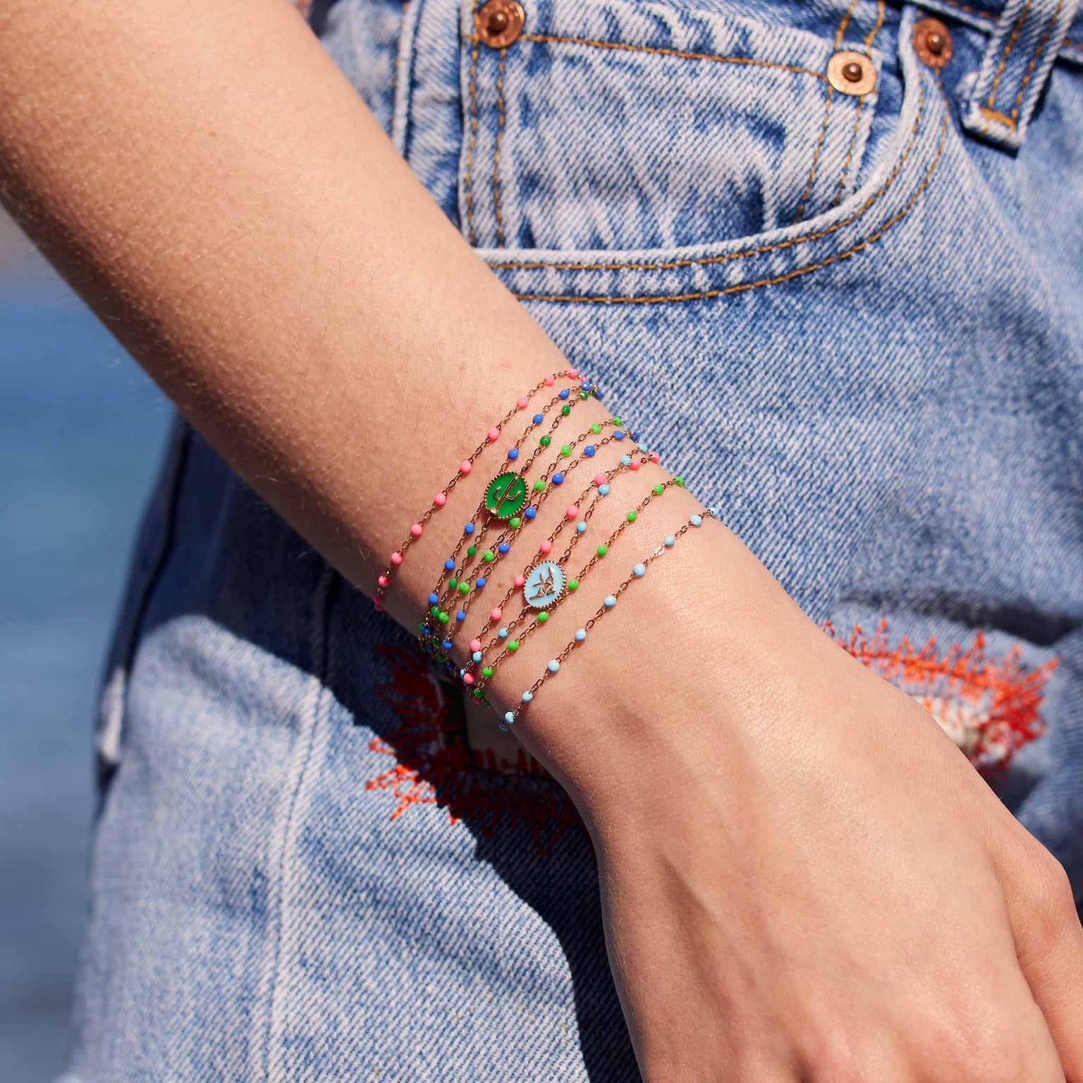 Gigi Clozeau - Cactus Classic Gigi Green bracelet, Rose Gold, 6.7"