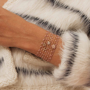 Gigi Clozeau - Classic Cross Vintage Diamond Blush bracelet, Rose Gold, 6.7"