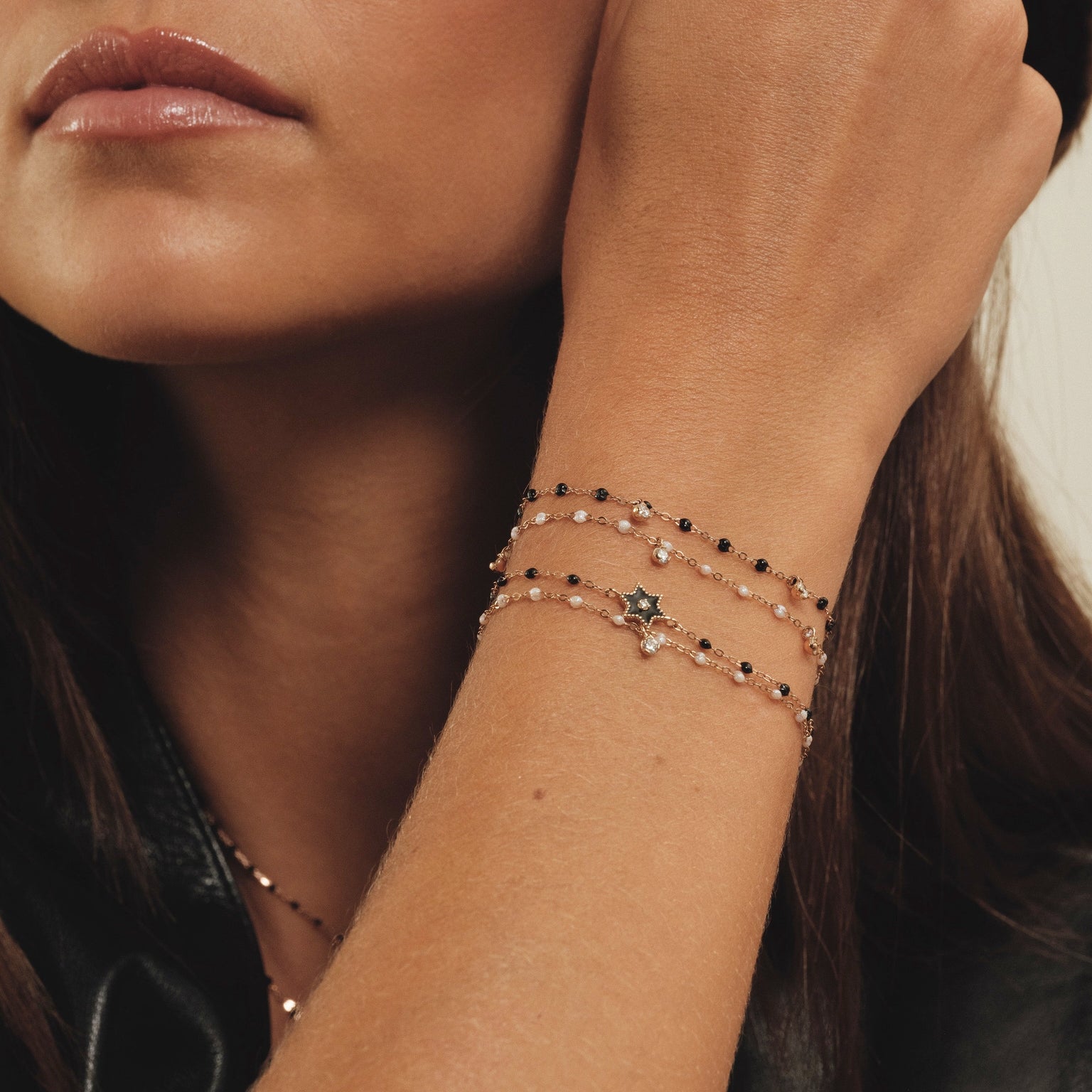 Classic Gigi Black bracelet, Yellow Gold, 6.7