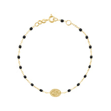 Gigi Clozeau - Madone Charm Classic Gigi Black bracelet, Yellow Gold, 6.7"