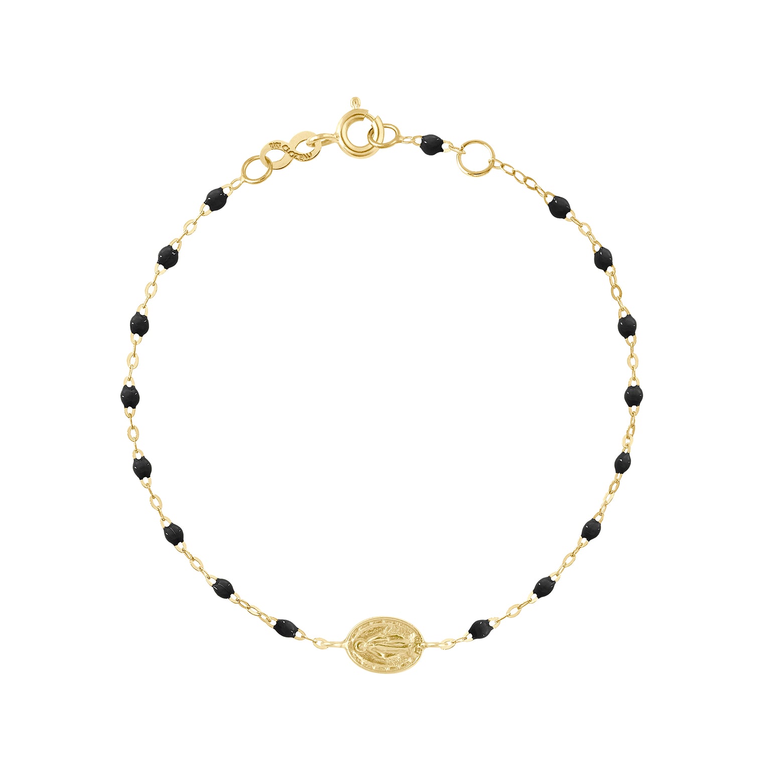 Gigi Clozeau - Madone Charm Classic Gigi Black bracelet, Yellow Gold, 6.7"