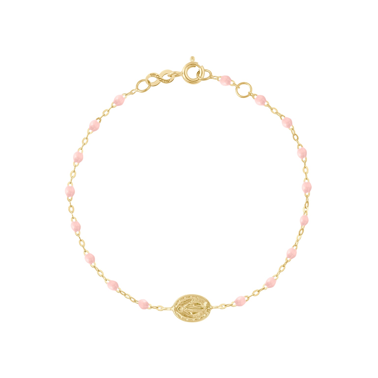 Gigi Clozeau - Madone Charm Classic Gigi Baby Pink bracelet, Yellow Gold, 6.7"