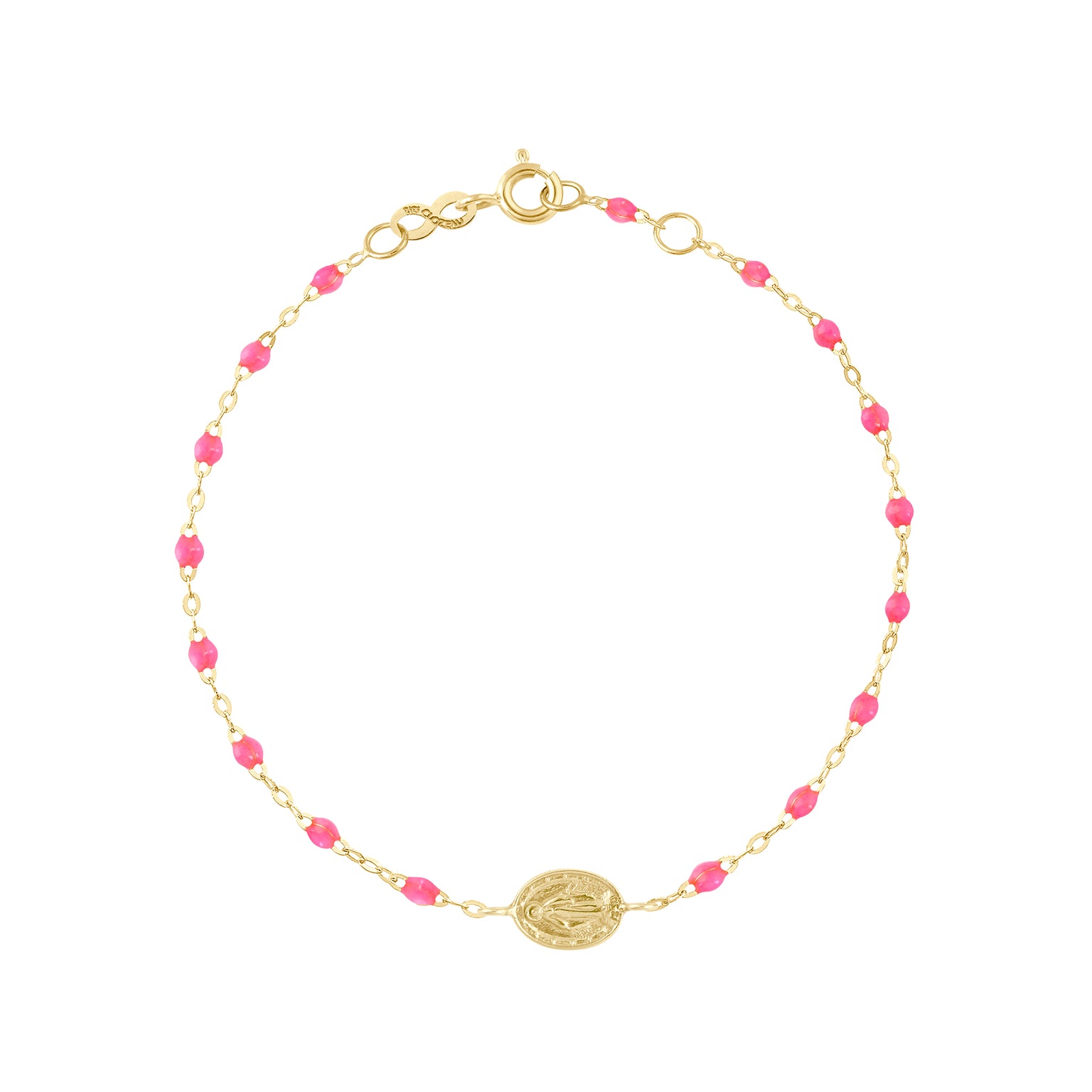 Gigi Clozeau - Madone Charm Classic Gigi Pink bracelet, Yellow Gold, 6.7"