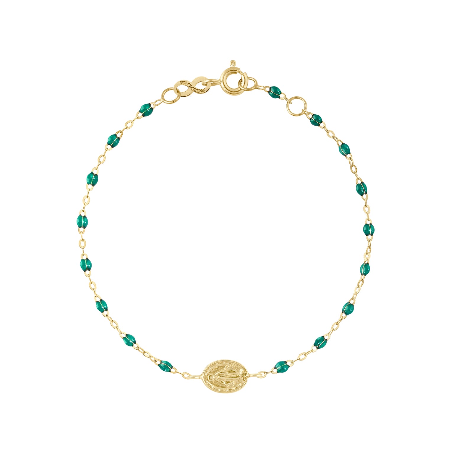 Gigi Clozeau - Madone Charm Classic Gigi Emerald bracelet, Yellow Gold, 6.7"