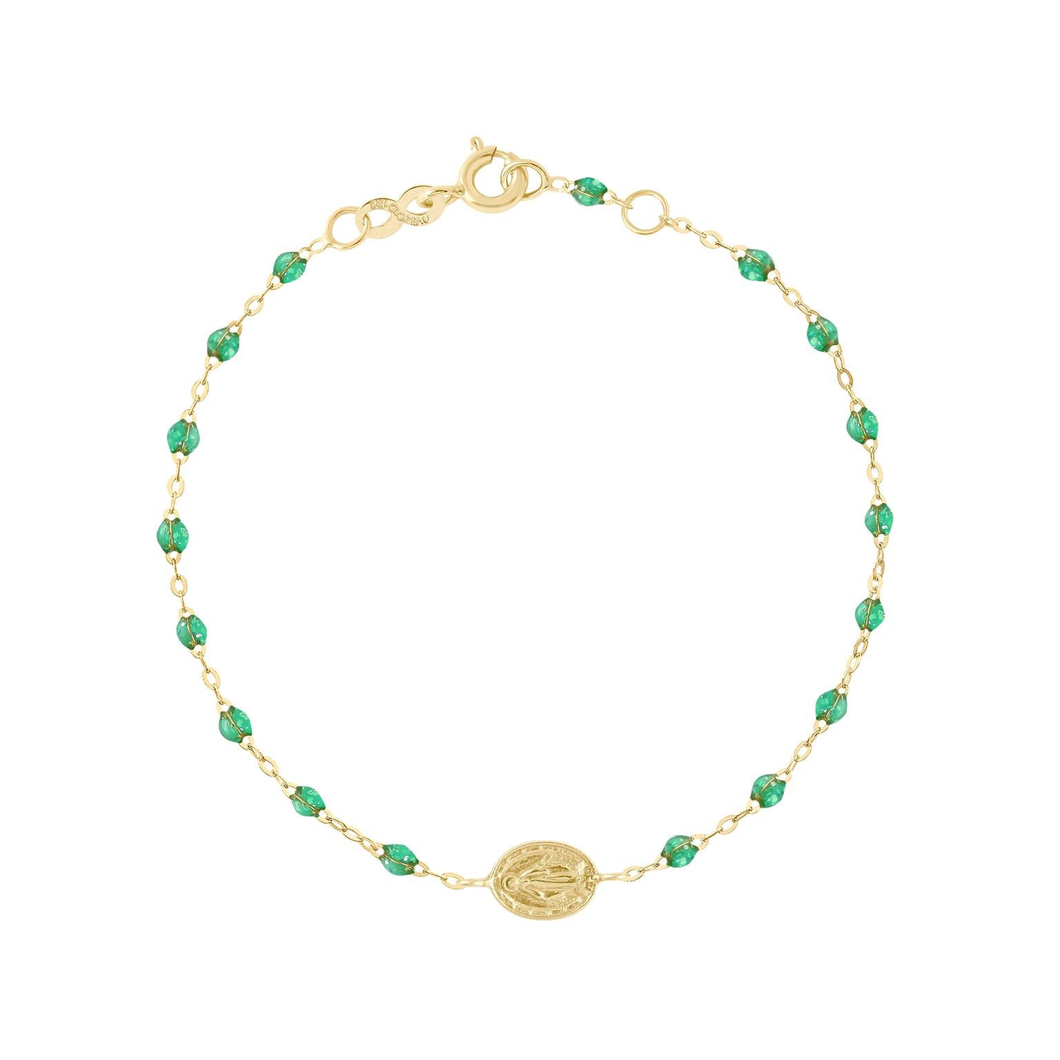 Gigi Clozeau - Madone Charm Classic Gigi Emerald bracelet, Yellow Gold, 6.7"