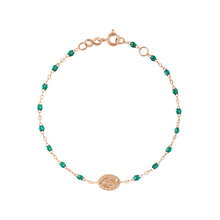 Gigi Clozeau - Madone Charm Classic Gigi Emerald bracelet, Rose Gold, 6.7"