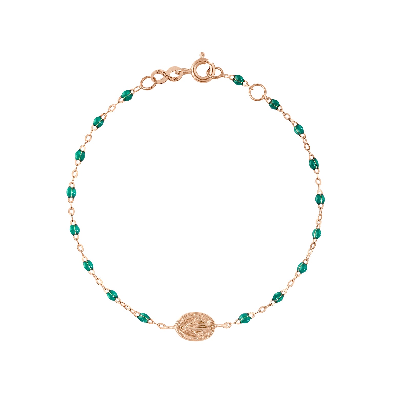 Gigi Clozeau - Madone Charm Classic Gigi Emerald bracelet, Rose Gold, 6.7"