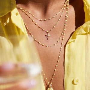 Gigi Clozeau - Croix Lumière Lapis Diamond Necklace, Yellow Gold, 16.5"