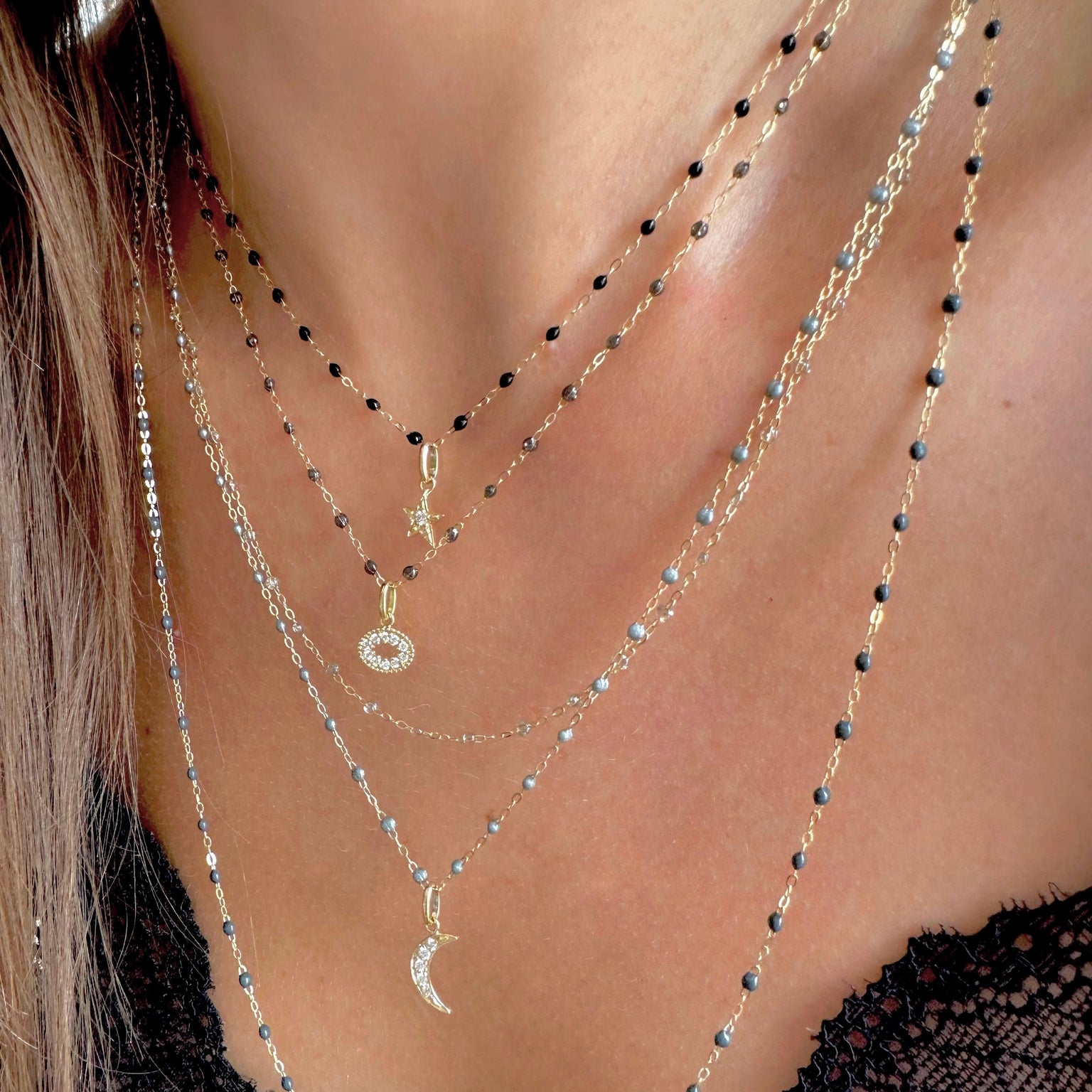 Gigi Clozeau - Classic Gigi Quartz Necklace, Yellow Gold, 16.5"
