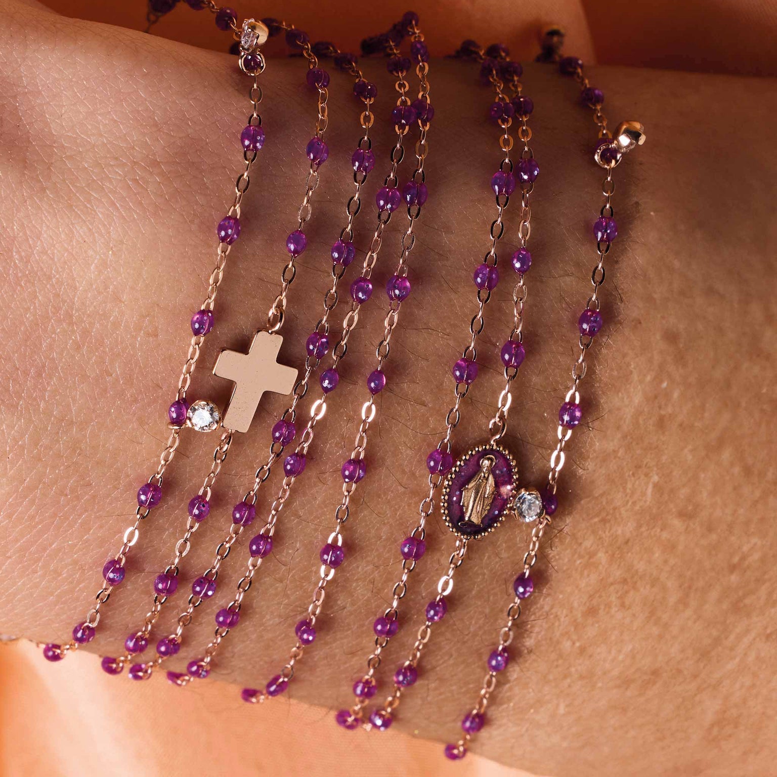 Gigi Clozeau - Cross Charm Classic Gigi Galaxy Bracelet, Rose Gold, 6.7"