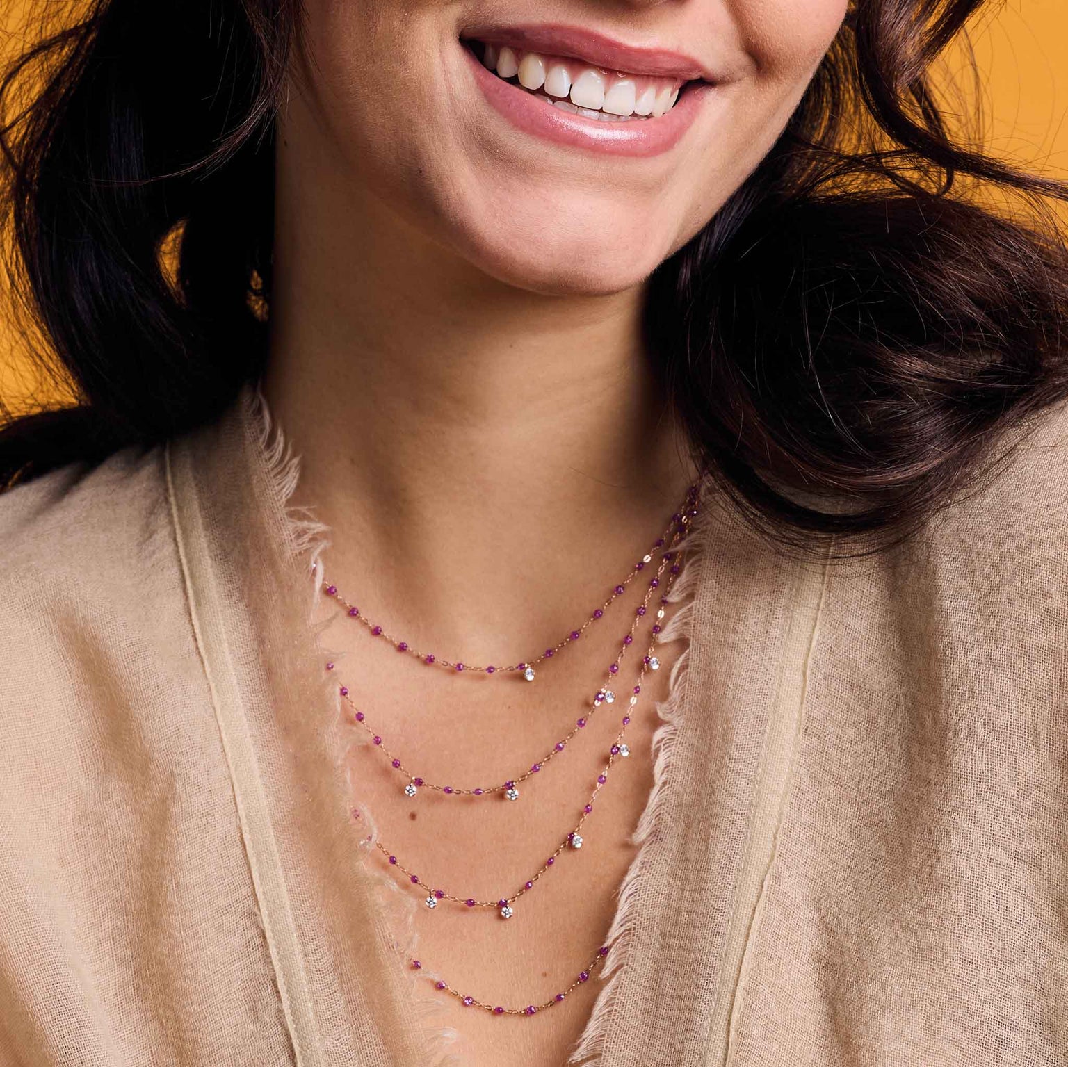 Gigi Clozeau - Gigi Supreme Classic 3 Diamond Necklace, Galaxy, Yellow Gold, 17.7"