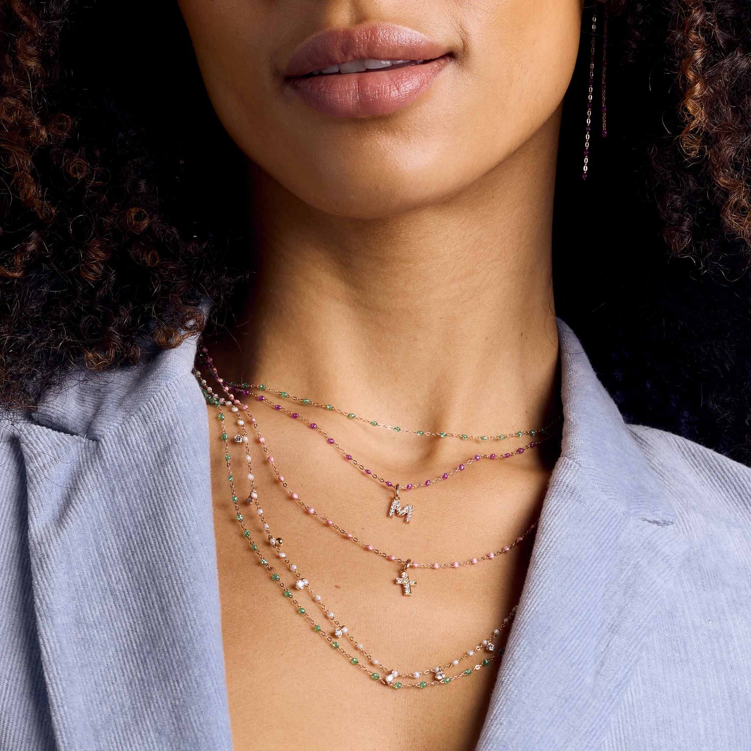 Gigi Clozeau - Lucky Letter M Diamond Pendant, Rose Gold