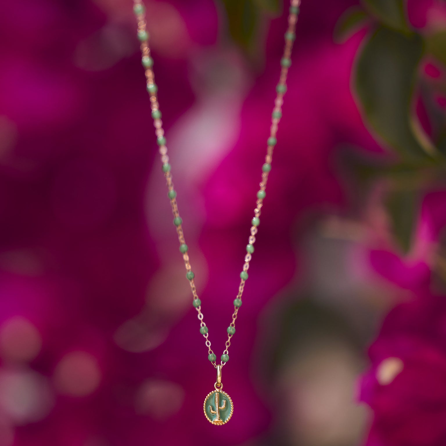 Gigi Clozeau - Cactus Green Resin pendant, Yellow Gold