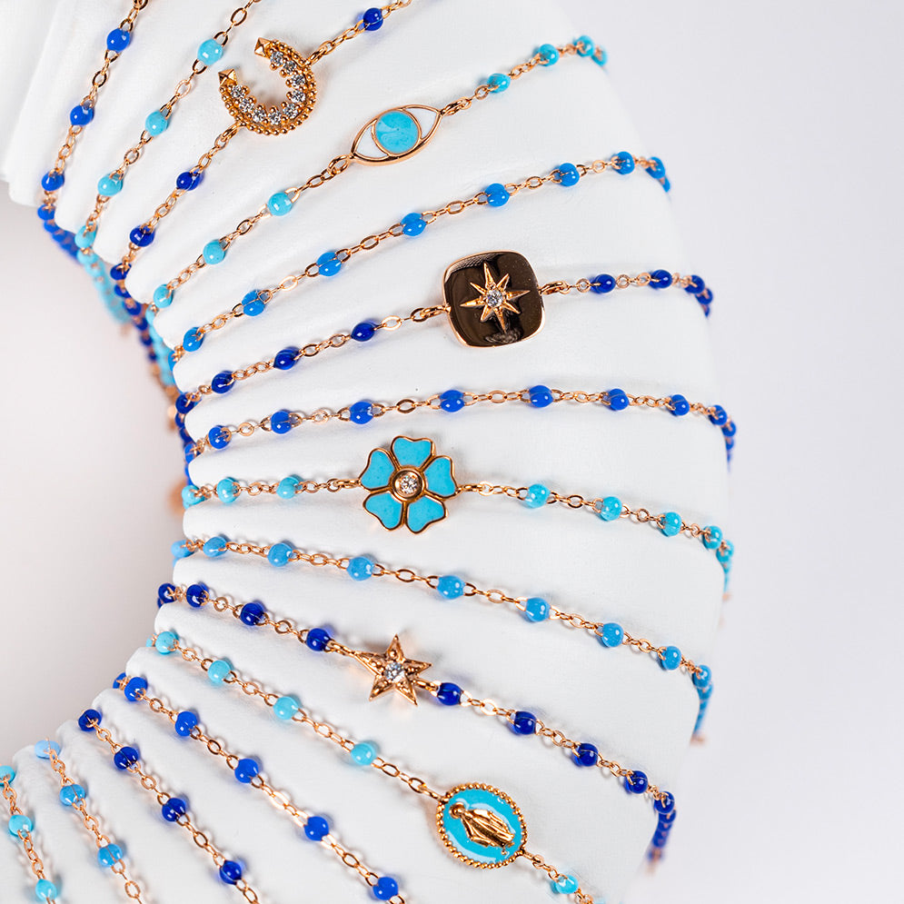 Gigi Clozeau - Flower Classic Gigi Turquoise diamond bracelet, Rose Gold, 6.7"