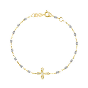 Gigi Clozeau - Classic Cross Vintage Diamond Silver bracelet, Yellow Gold, 6.7"