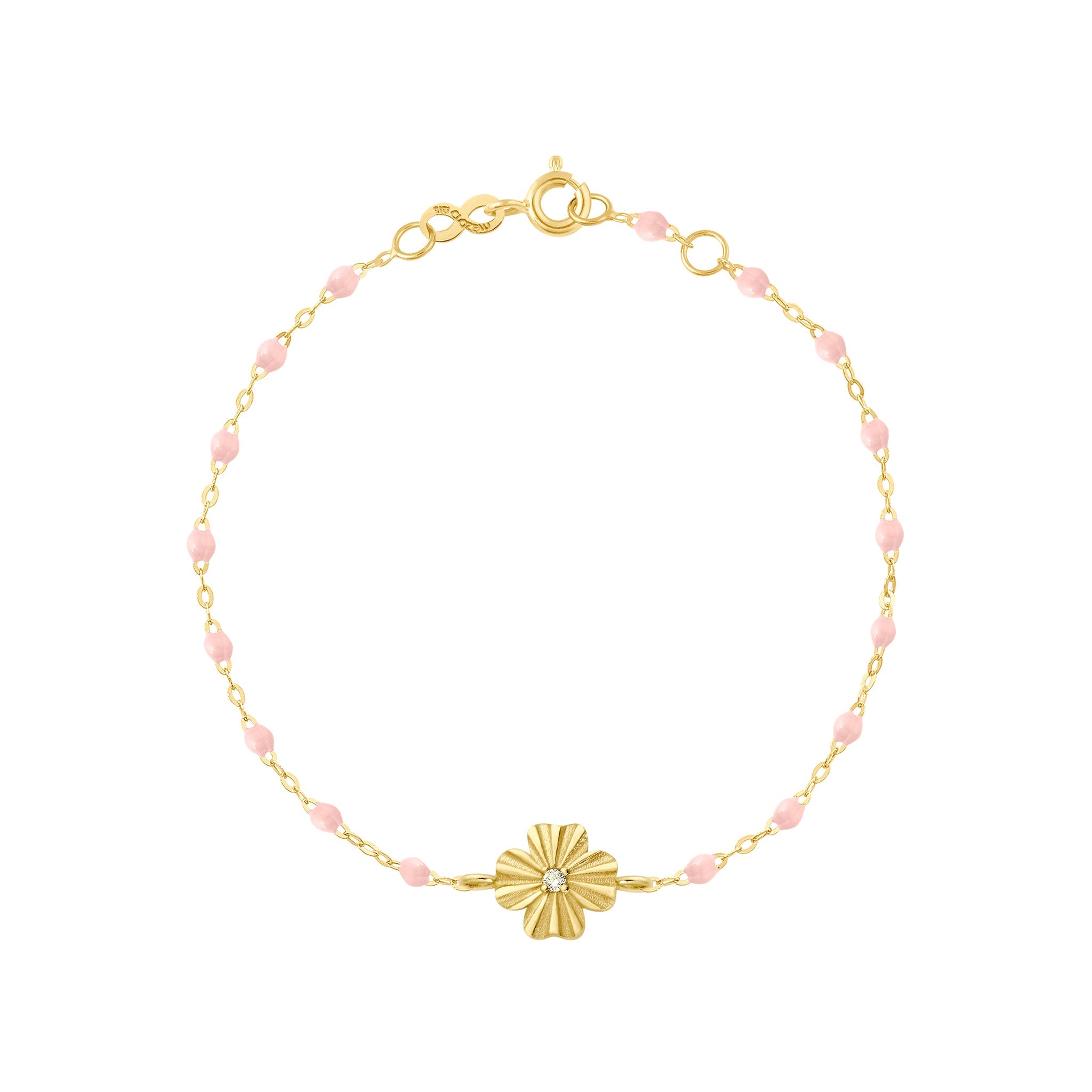 Gigi Clozeau - Clover Lumière Baby Pink Diamond Bracelet, Yellow Gold, 6.7"