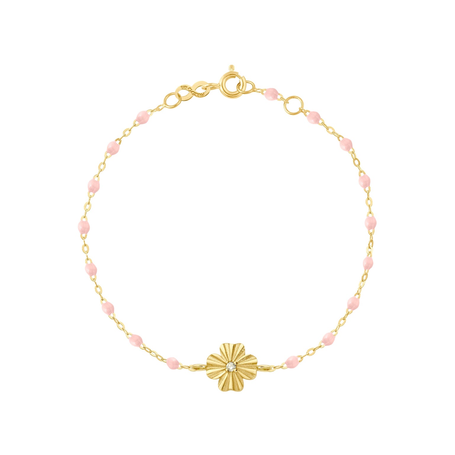 Gigi Clozeau - Clover Lumière Baby Pink Diamond Bracelet, Yellow Gold, 6.7"