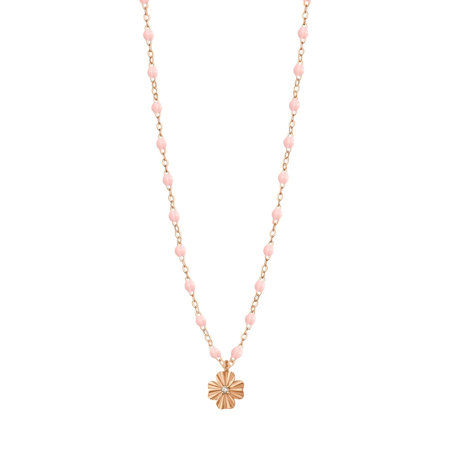 Gigi Clozeau - Clover Lumière Baby Pink Diamond Necklace, Rose Gold, 16.5"