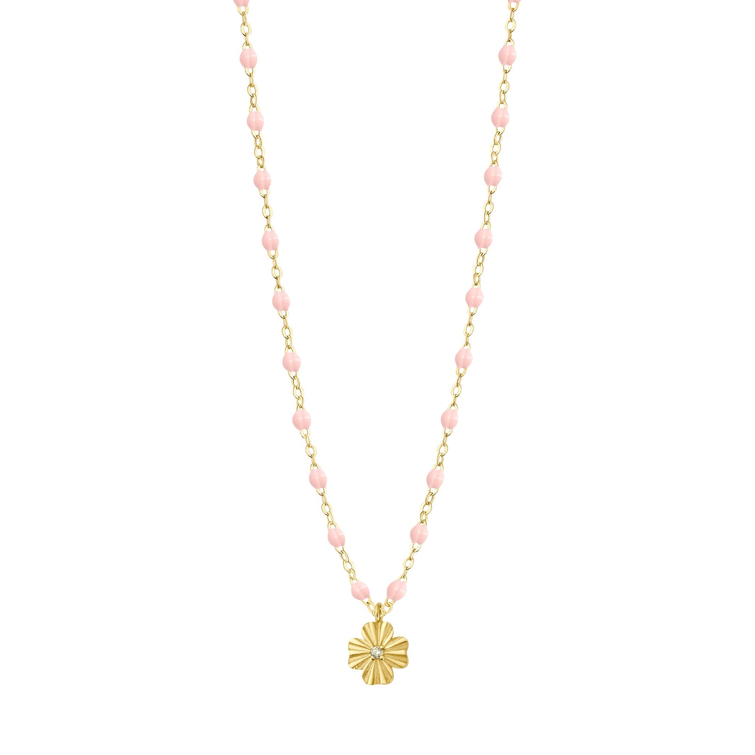 Gigi Clozeau - Clover Lumière Baby Pink Diamond Necklace, Yellow Gold, 16.5"