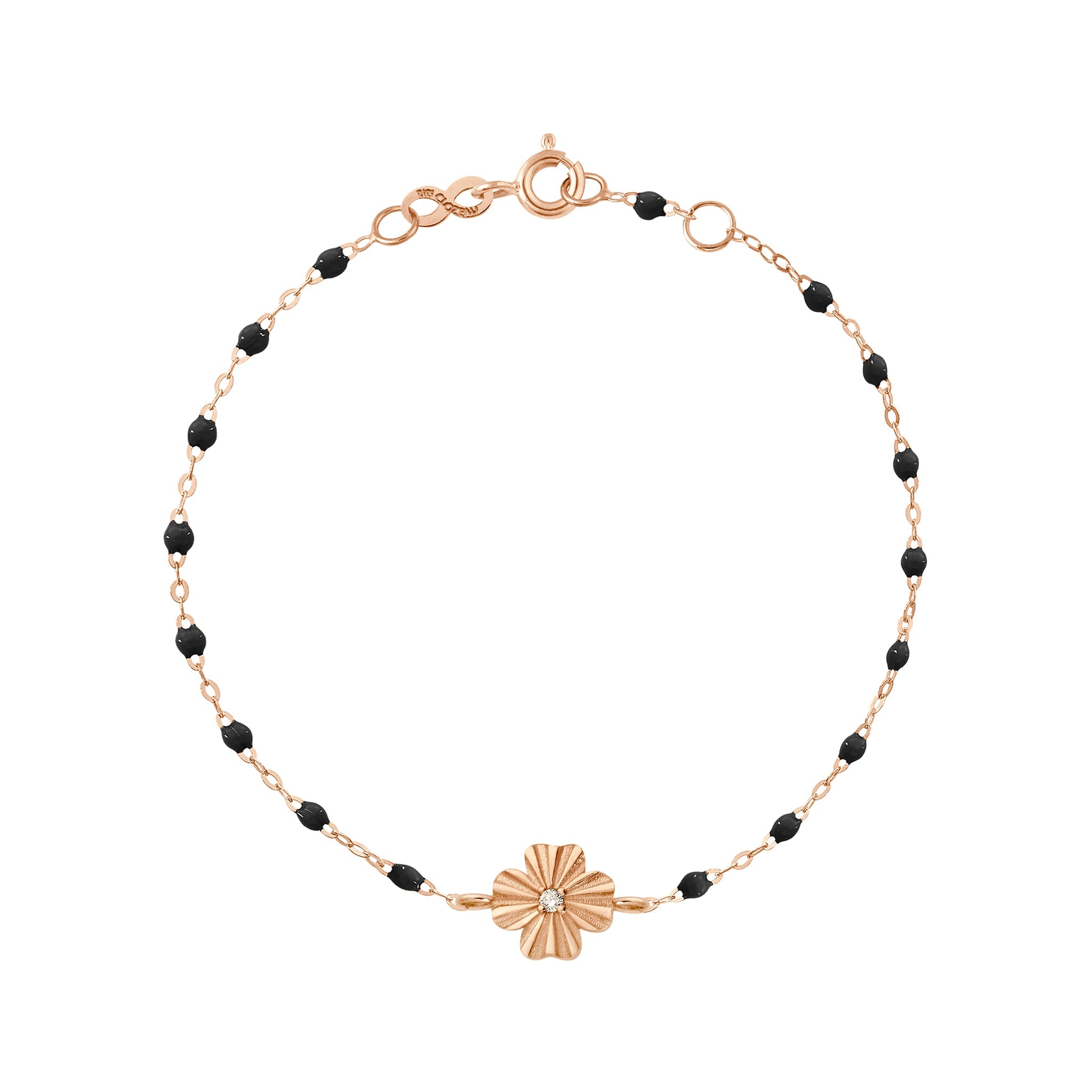 Gigi Clozeau - Clover Lumière Black Diamond Bracelet, Rose Gold, 6.7"