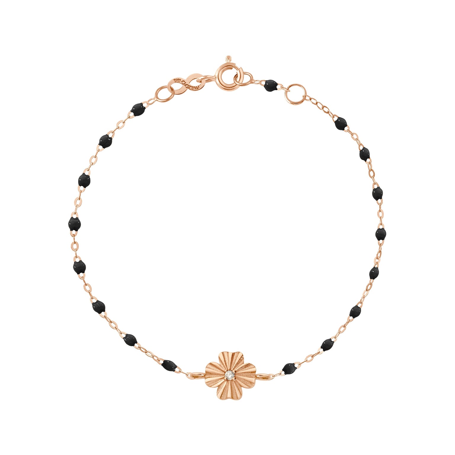 Gigi Clozeau - Clover Lumière Black Diamond Bracelet, Rose Gold, 6.7"