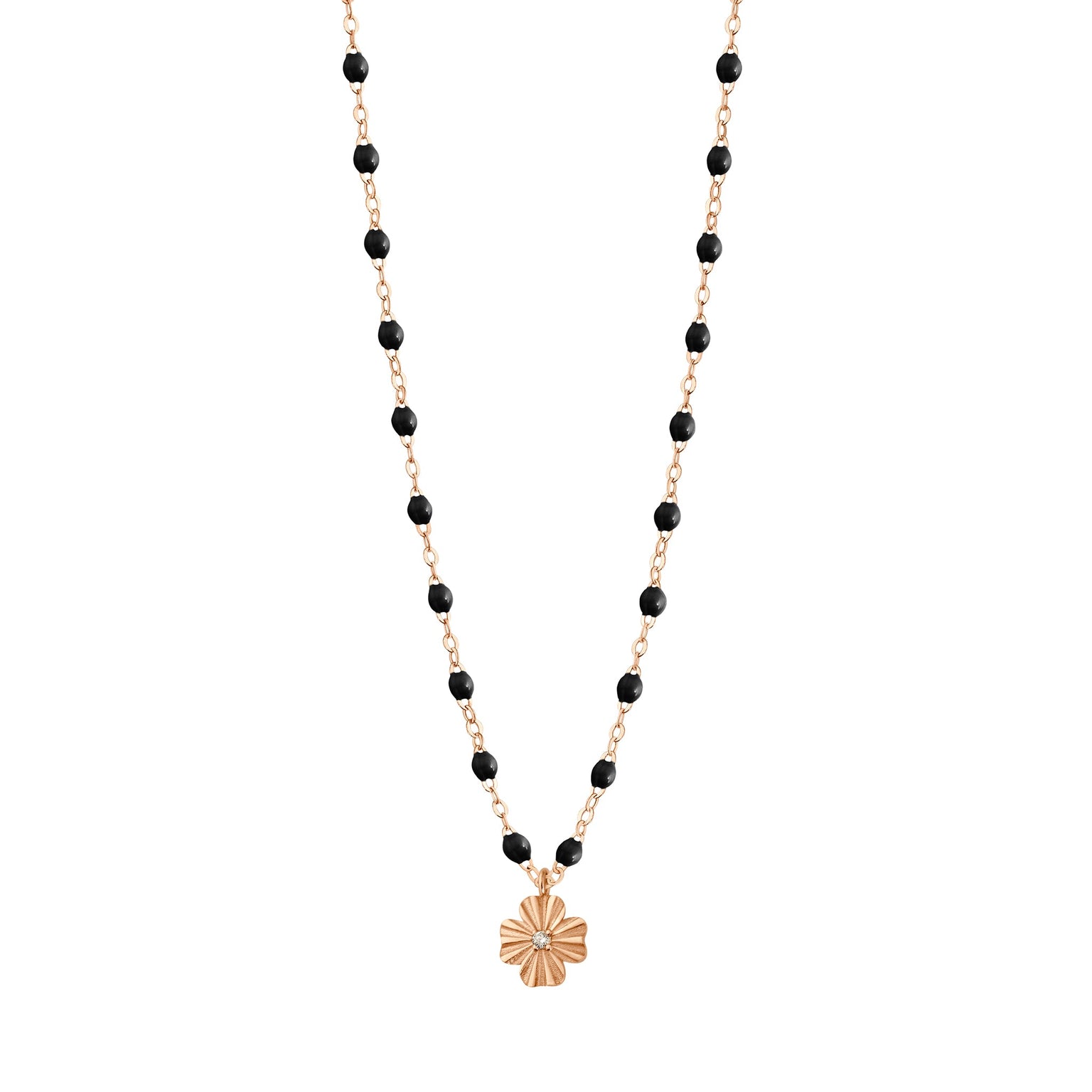 Gigi Clozeau - Clover Lumière Black Diamond Necklace, Rose Gold, 16.5"