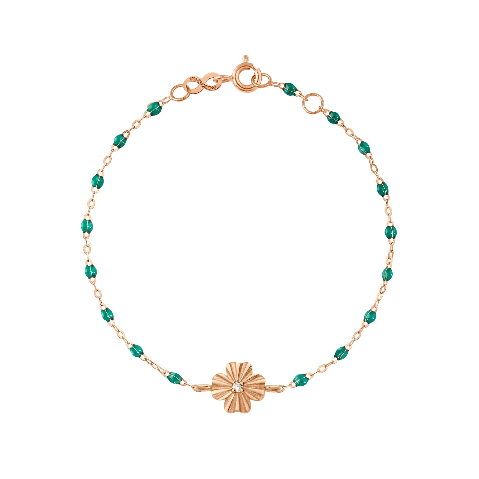Gigi Clozeau - Clover Lumière Emerald Diamond Bracelet, Rose Gold, 6.7"