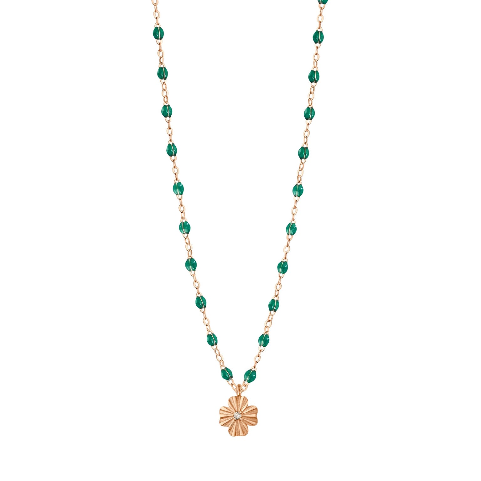 Gigi Clozeau - Clover Lumière Emerald Diamond Necklace, Rose Gold, 16.5"