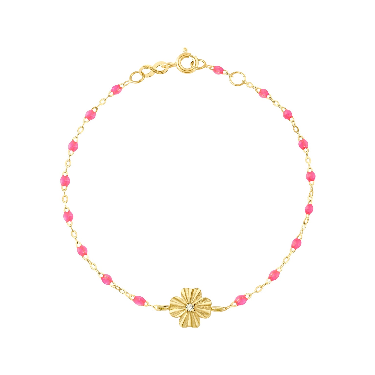 Gigi Clozeau - Clover Lumière Pink Diamond Bracelet, Yellow Gold, 6.7"