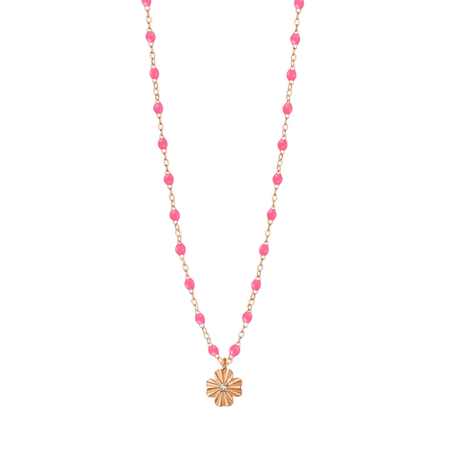 Gigi Clozeau - Clover Lumière Pink Diamond Necklace, Rose Gold, 16.5"