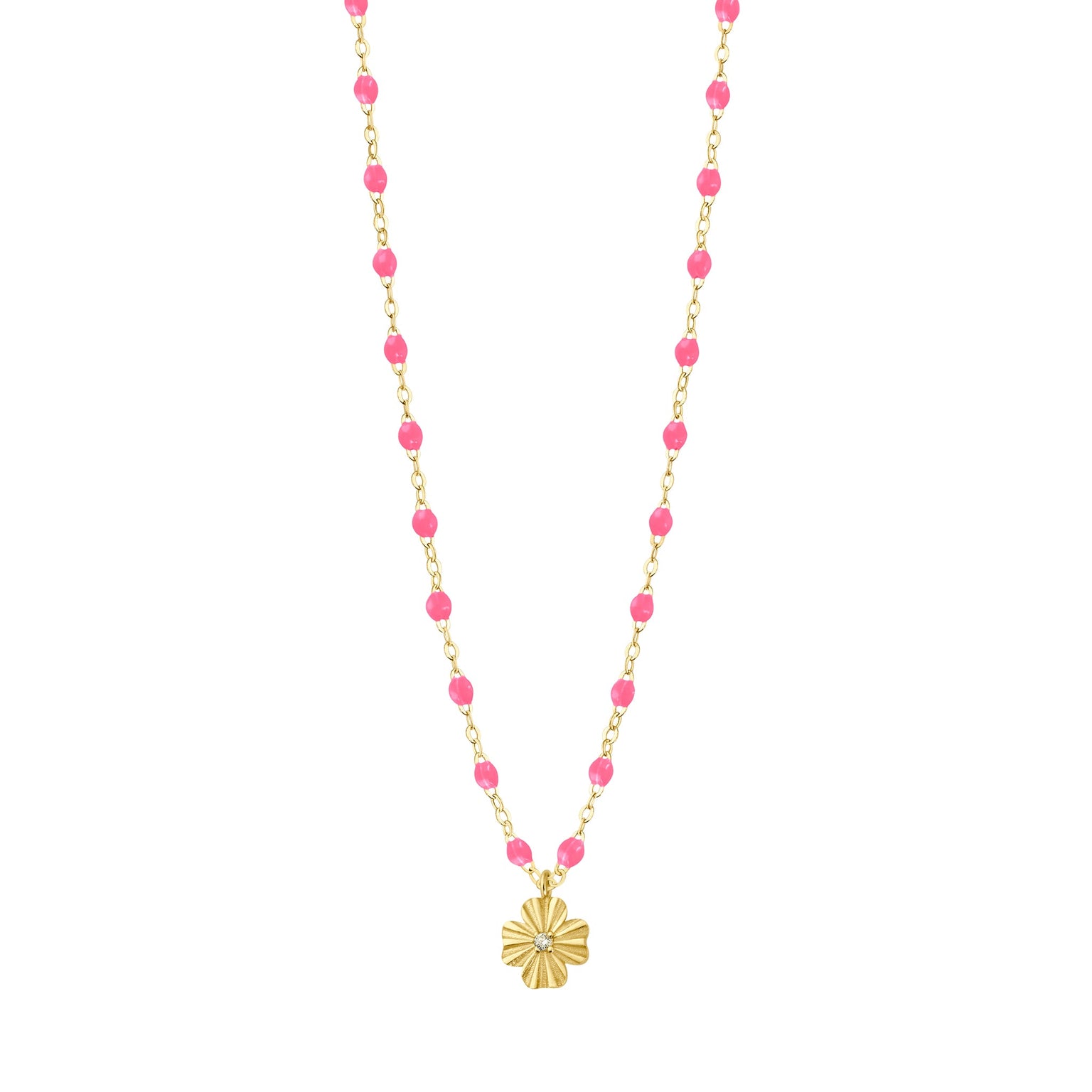 Gigi Clozeau - Clover Lumière Pink Diamond Necklace, Yellow Gold, 16.5"