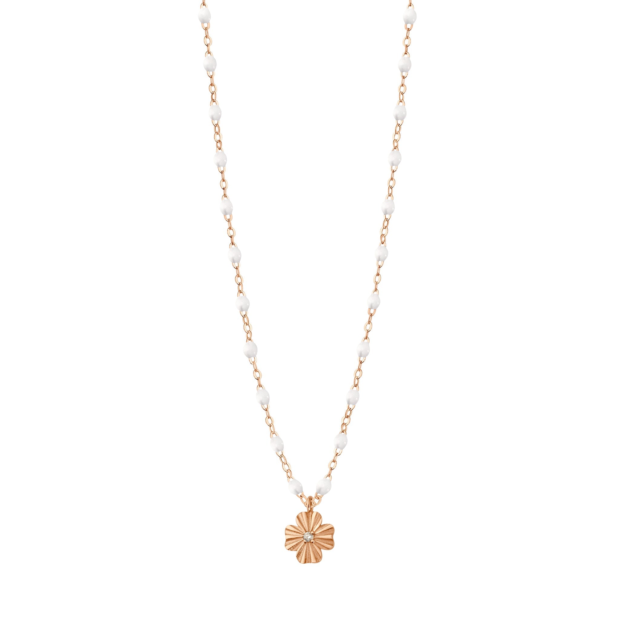 Gigi Clozeau - Clover Lumière White Diamond Necklace, Rose Gold, 16.5"