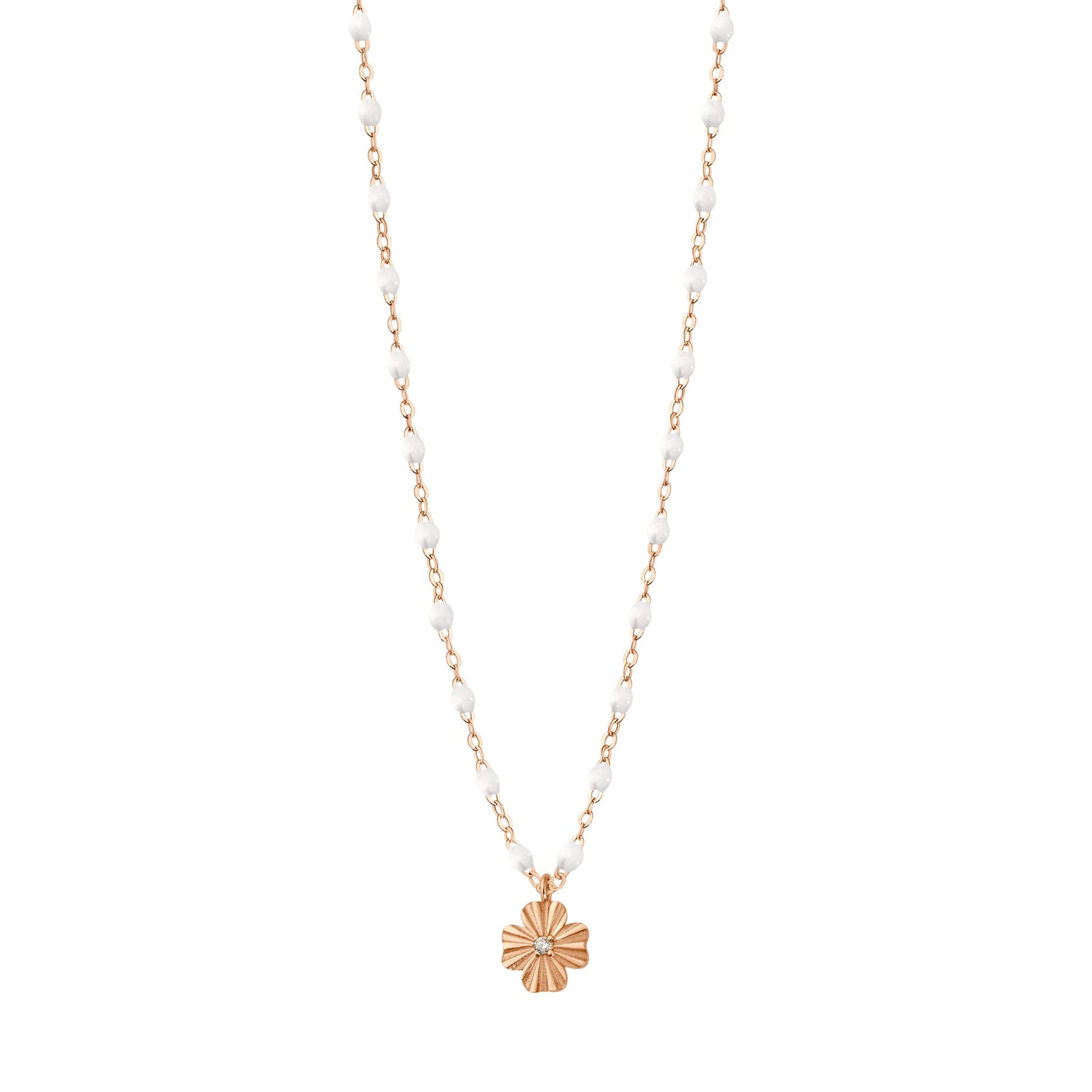 Gigi Clozeau - Clover Lumière White Diamond Necklace, Rose Gold, 16.5"