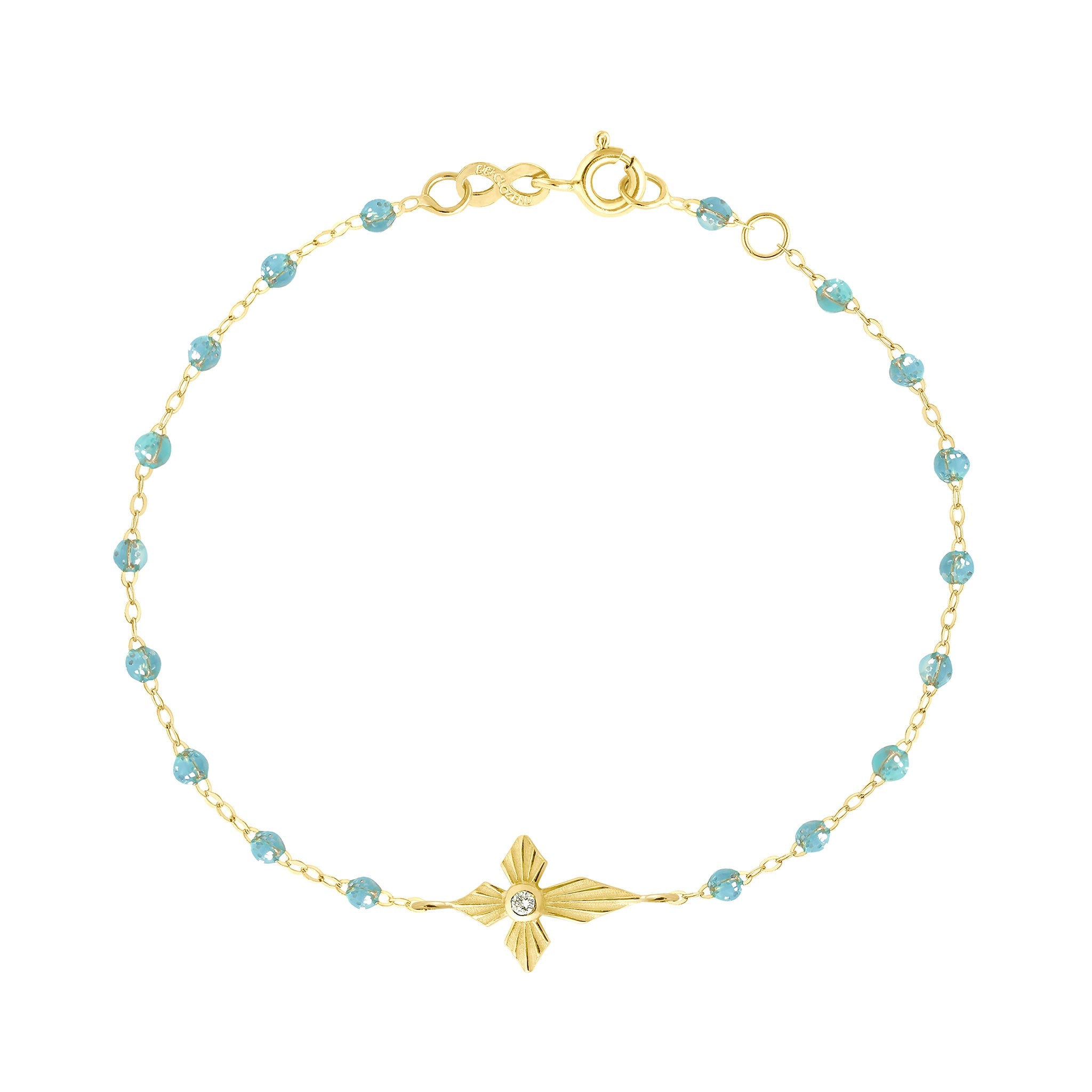 Gigi Clozeau - Croix Lumière Aqua Diamond Bracelet, Yellow Gold, 6.7"